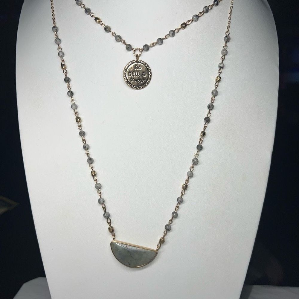 Cato Double Strand Bead And Stone Charm “Be Still And Know” Necklace
